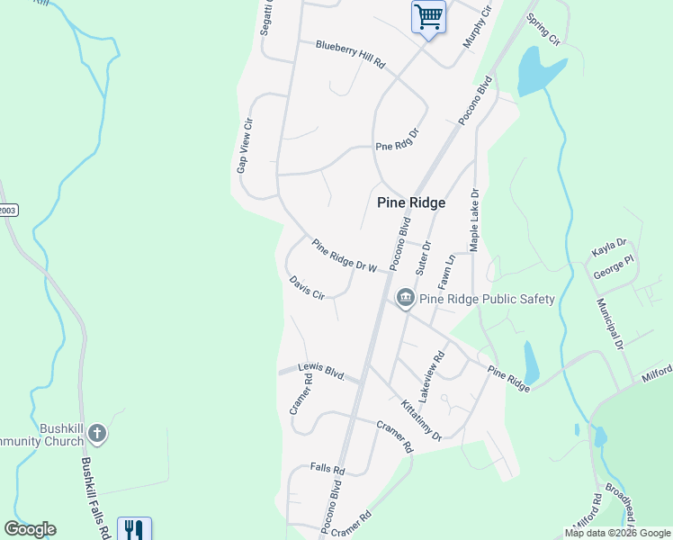 map of restaurants, bars, coffee shops, grocery stores, and more near 1056-1060 Pine Ridge Drive West in Pike County