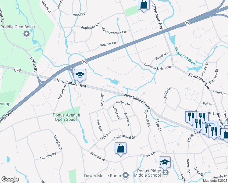 map of restaurants, bars, coffee shops, grocery stores, and more near 230 New Canaan Avenue in Norwalk
