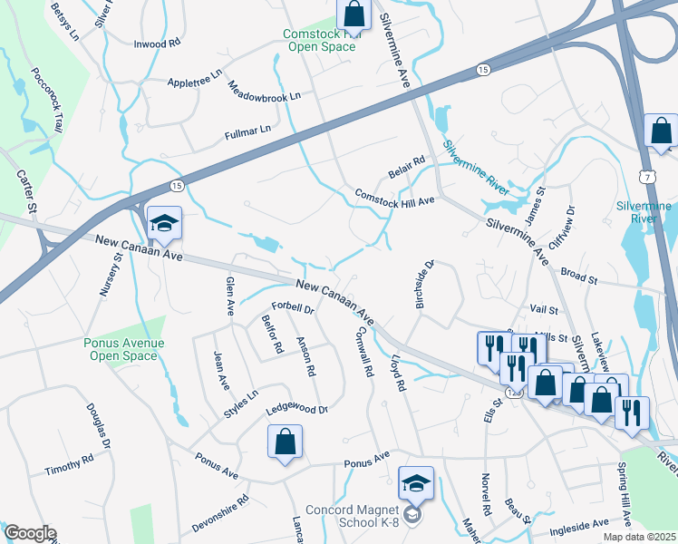 map of restaurants, bars, coffee shops, grocery stores, and more near 3 Twin Pond Drive in Norwalk