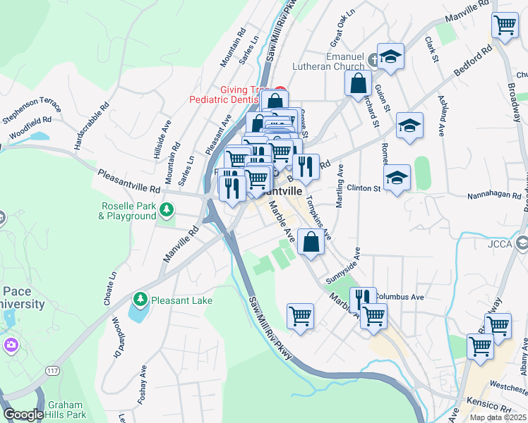 map of restaurants, bars, coffee shops, grocery stores, and more near in Pleasantville