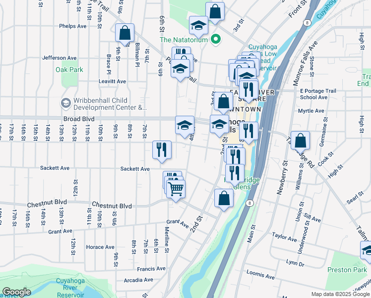 map of restaurants, bars, coffee shops, grocery stores, and more near 1913 4th Street in Cuyahoga Falls