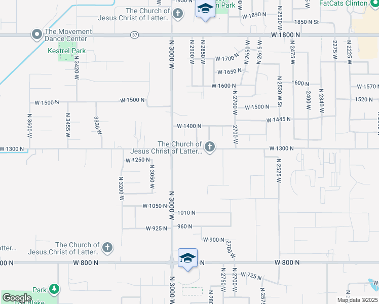 map of restaurants, bars, coffee shops, grocery stores, and more near 2921 West 1300 North in Clinton