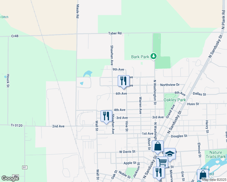 map of restaurants, bars, coffee shops, grocery stores, and more near 297 7th Avenue in Tiffin