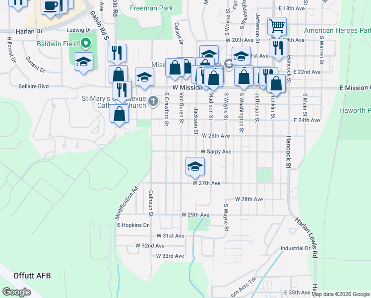 map of restaurants, bars, coffee shops, grocery stores, and more near 2506 A Jackson Street in Bellevue