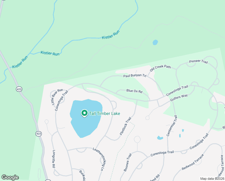 map of restaurants, bars, coffee shops, grocery stores, and more near Blue Ox Road in Pocono Pines