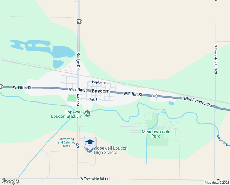 map of restaurants, bars, coffee shops, grocery stores, and more near High Street in Bascom