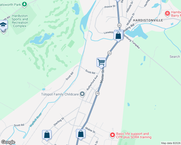 map of restaurants, bars, coffee shops, grocery stores, and more near 355 Scott Road in Franklin