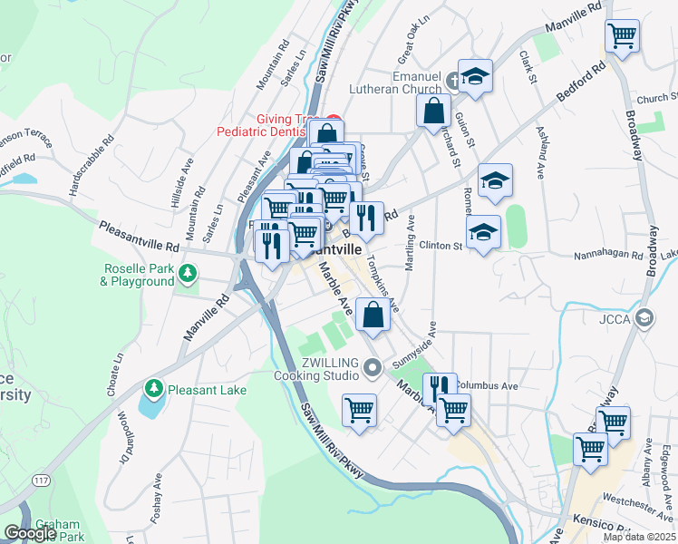 map of restaurants, bars, coffee shops, grocery stores, and more near 149 Wheeler Avenue in Pleasantville