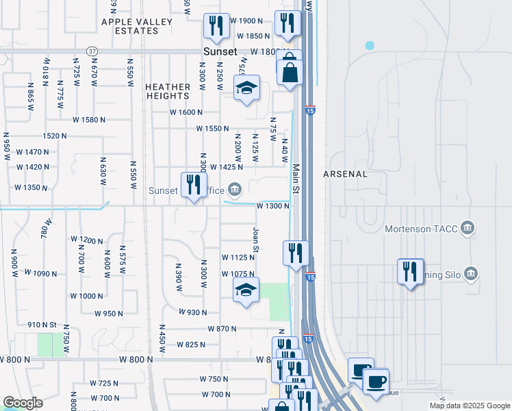 map of restaurants, bars, coffee shops, grocery stores, and more near North 125 West in Sunset
