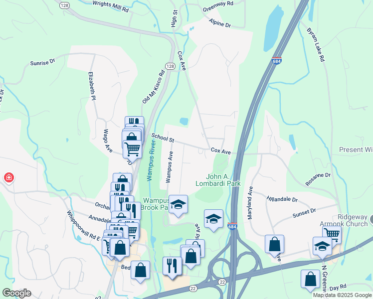 map of restaurants, bars, coffee shops, grocery stores, and more near 1 Glendale Avenue in Armonk