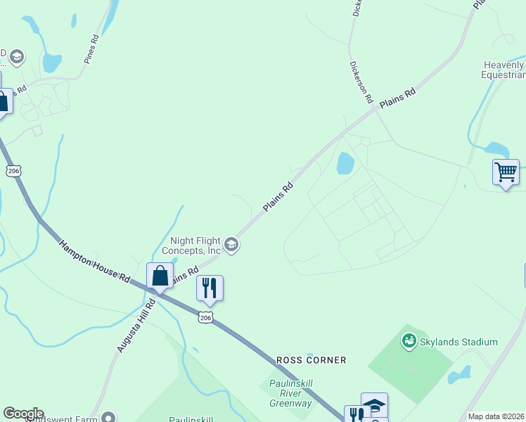 map of restaurants, bars, coffee shops, grocery stores, and more near 22 Plains Road in Frankford