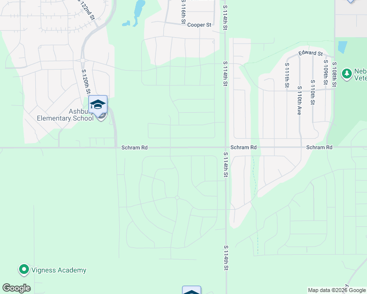 map of restaurants, bars, coffee shops, grocery stores, and more near 11502 Schram Road in Papillion