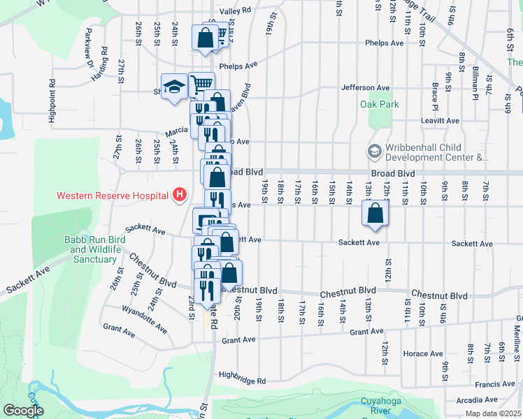 map of restaurants, bars, coffee shops, grocery stores, and more near 1912 Falls Avenue in Cuyahoga Falls