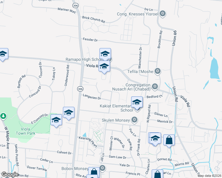 map of restaurants, bars, coffee shops, grocery stores, and more near 10 Zabriskie Terrace in Monsey