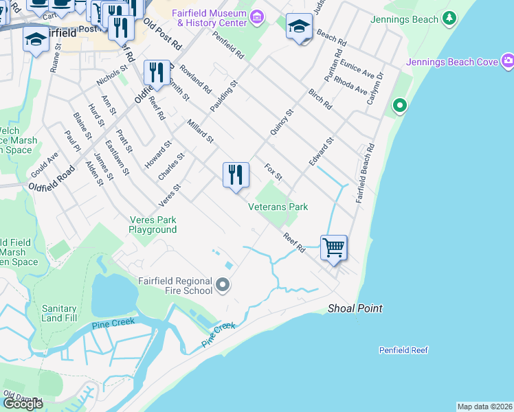 map of restaurants, bars, coffee shops, grocery stores, and more near 909 Reef Road in Fairfield