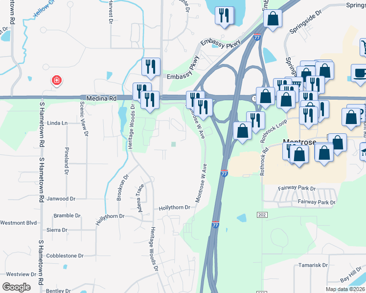 map of restaurants, bars, coffee shops, grocery stores, and more near 113 Hunt Club Drive in Copley