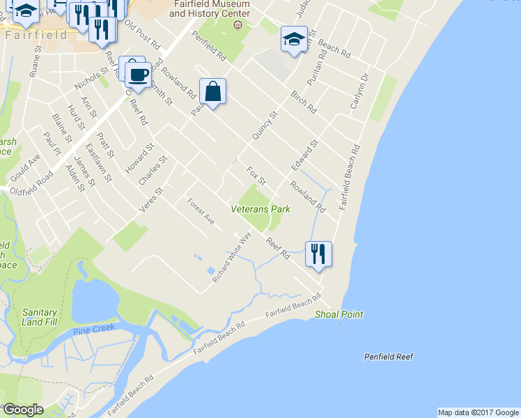 map of restaurants, bars, coffee shops, grocery stores, and more near 909 Reef Road in Fairfield
