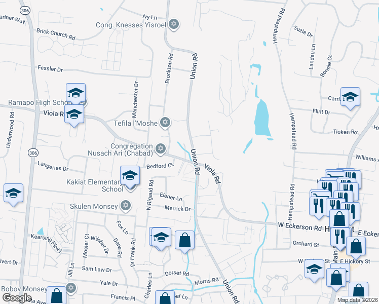 map of restaurants, bars, coffee shops, grocery stores, and more near 567 Union Road in Spring Valley