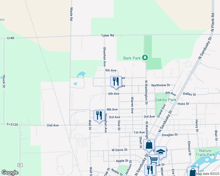 map of restaurants, bars, coffee shops, grocery stores, and more near 297 7th Avenue in Tiffin