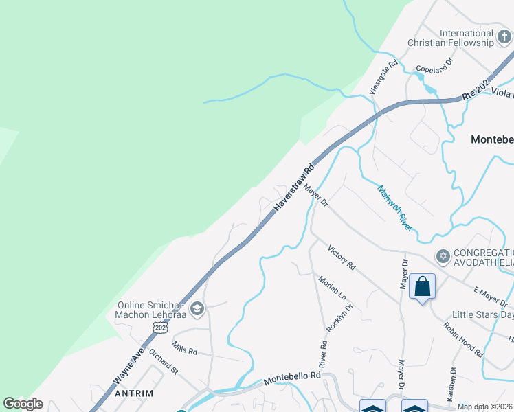 map of restaurants, bars, coffee shops, grocery stores, and more near 314 Haverstraw Road in Suffern