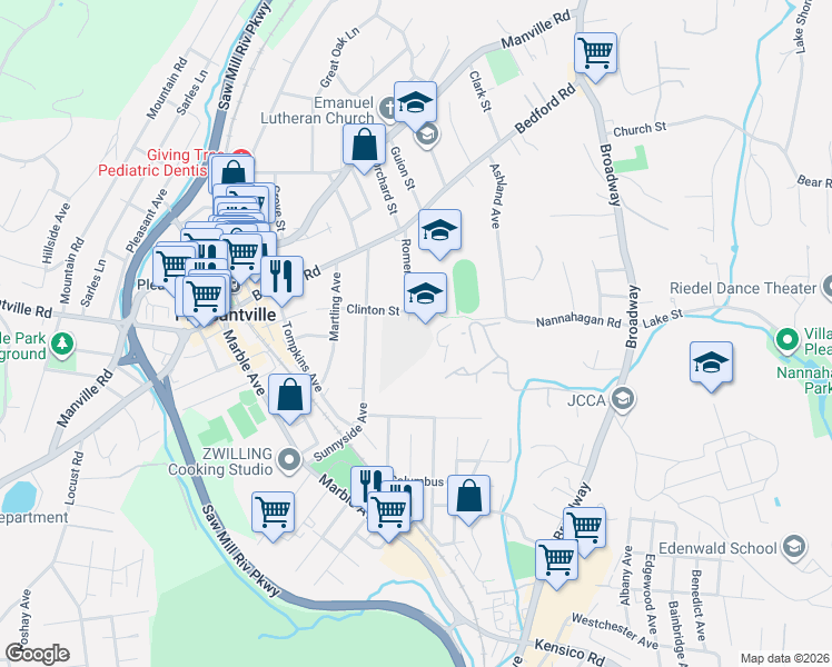 map of restaurants, bars, coffee shops, grocery stores, and more near 60 Romer Avenue in Pleasantville