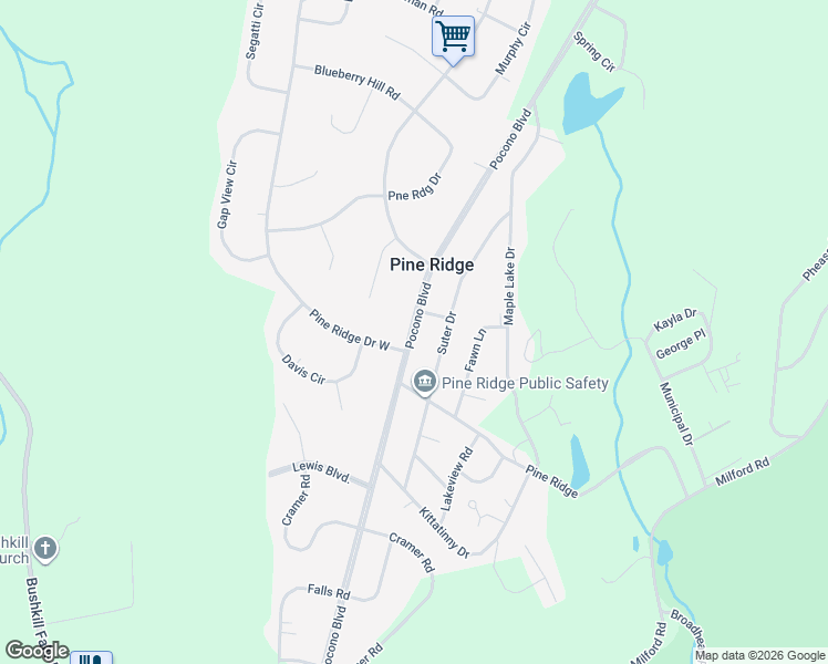 map of restaurants, bars, coffee shops, grocery stores, and more near Pocono Boulevard in Bushkill