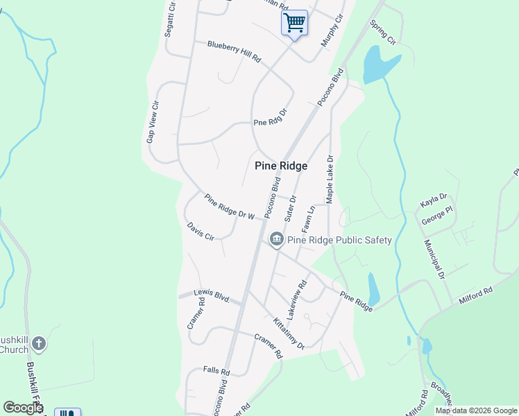 map of restaurants, bars, coffee shops, grocery stores, and more near 1783 Pine Ridge in Bushkill