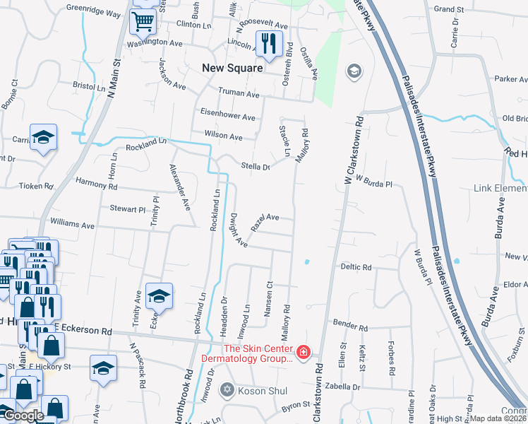 map of restaurants, bars, coffee shops, grocery stores, and more near 11 Razel Avenue in Spring Valley