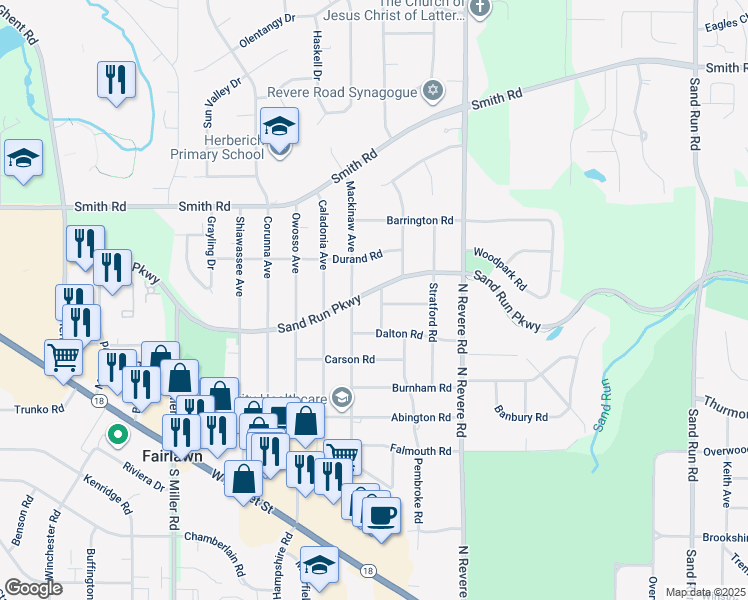 map of restaurants, bars, coffee shops, grocery stores, and more near 336 Marquette Road in Fairlawn