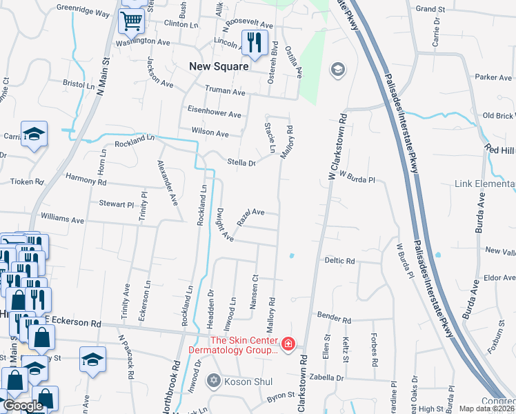 map of restaurants, bars, coffee shops, grocery stores, and more near 11 Razel Avenue in Spring Valley