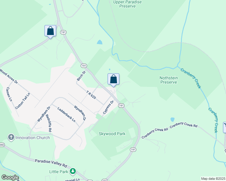 map of restaurants, bars, coffee shops, grocery stores, and more near Overlook Dr in Monroe