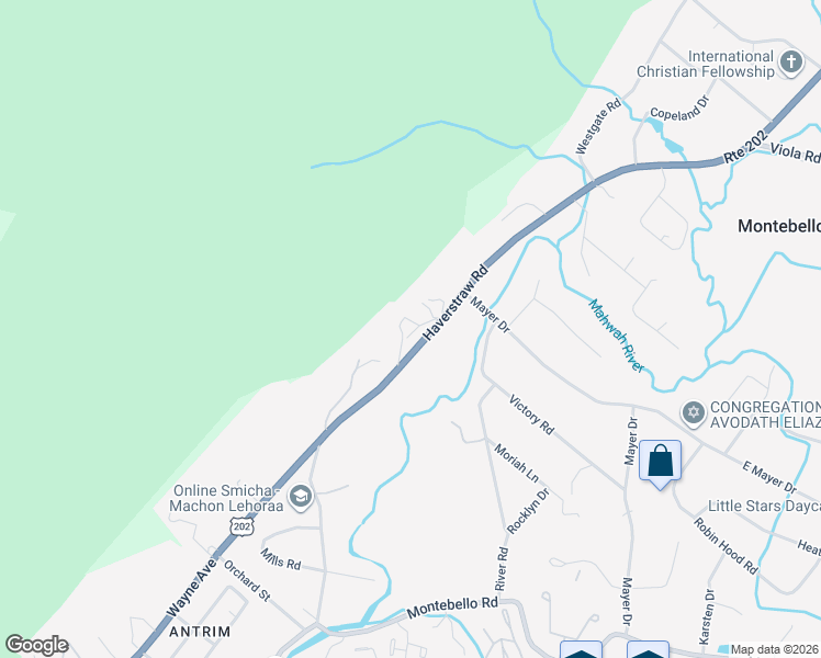map of restaurants, bars, coffee shops, grocery stores, and more near 314 Haverstraw Road in Suffern