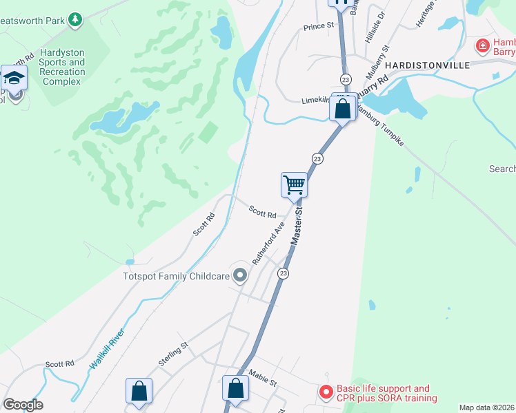 map of restaurants, bars, coffee shops, grocery stores, and more near 355 Scott Road in Franklin