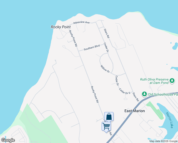 map of restaurants, bars, coffee shops, grocery stores, and more near 3210 Rocky Point Rd in East Marion