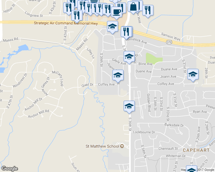 map of restaurants, bars, coffee shops, grocery stores, and more near 3811 Coffey Avenue in Bellevue