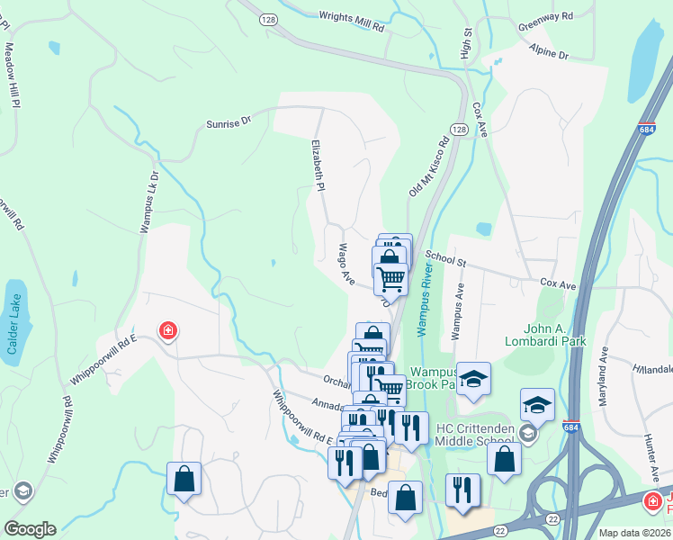 map of restaurants, bars, coffee shops, grocery stores, and more near 1 Elizabeth Place in Armonk