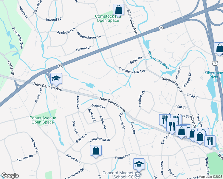 map of restaurants, bars, coffee shops, grocery stores, and more near 3 Twin Pond Drive in Norwalk