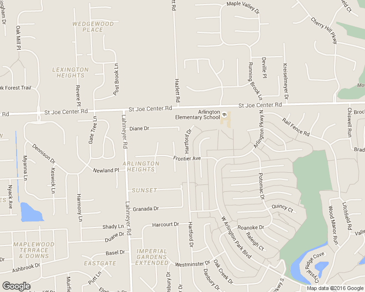 map of restaurants, bars, coffee shops, grocery stores, and more near 5527 Hartford Drive in Fort Wayne