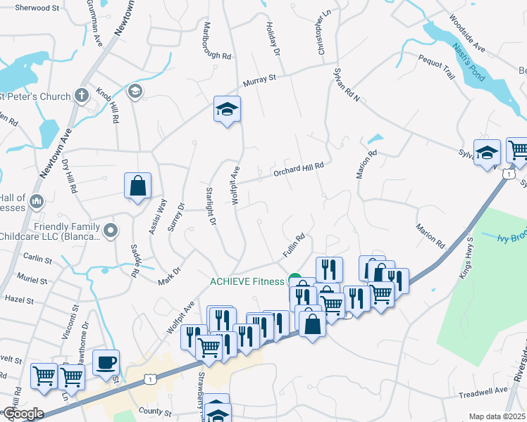 map of restaurants, bars, coffee shops, grocery stores, and more near 27 Richards Lane in Norwalk