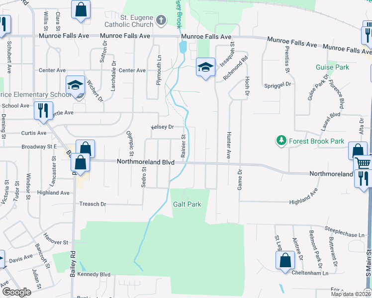 map of restaurants, bars, coffee shops, grocery stores, and more near 1945 Rainier Street in Cuyahoga Falls