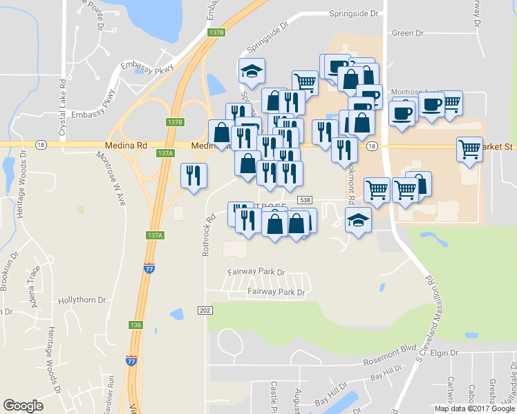 map of restaurants, bars, coffee shops, grocery stores, and more near in Montrose