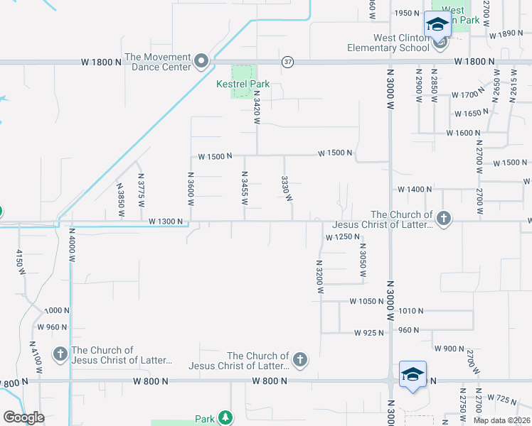 map of restaurants, bars, coffee shops, grocery stores, and more near 3413 West 1340 North in Clinton