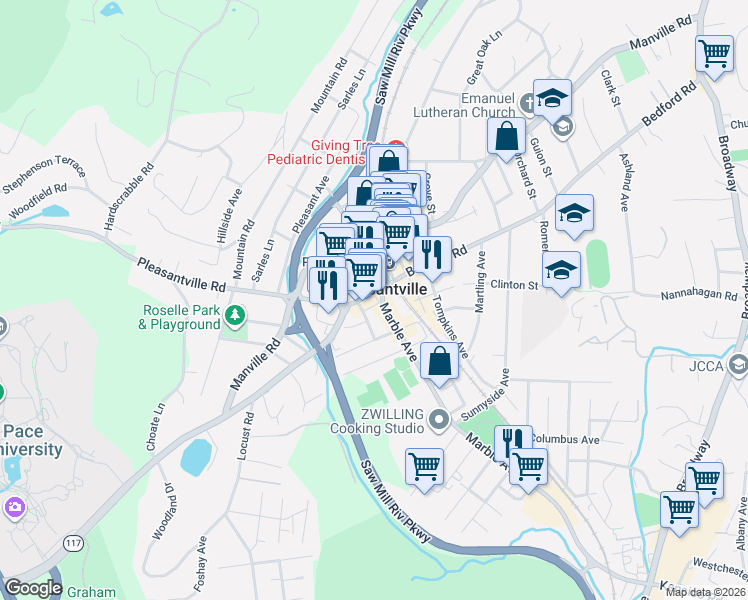 map of restaurants, bars, coffee shops, grocery stores, and more near 468 Bedford Road in Pleasantville
