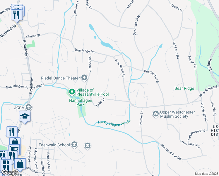 map of restaurants, bars, coffee shops, grocery stores, and more near 45 Ridgeview Drive in Pleasantville