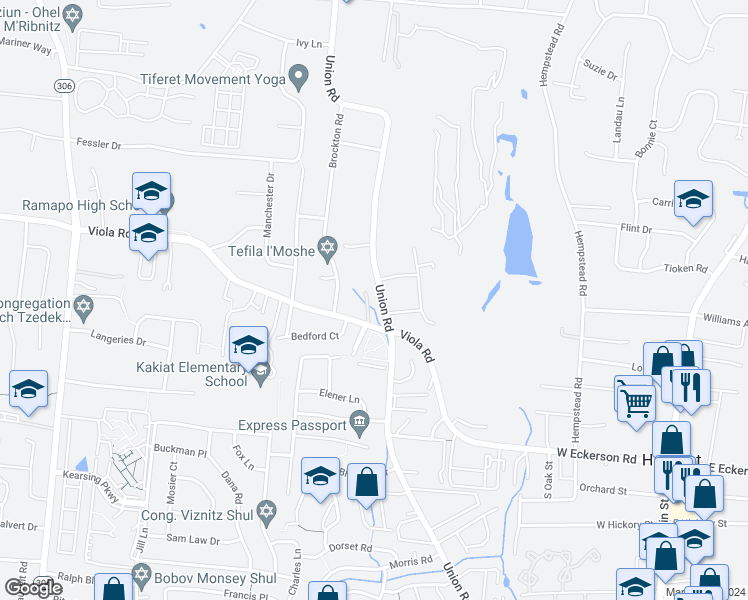 map of restaurants, bars, coffee shops, grocery stores, and more near 567 Union Road in Spring Valley