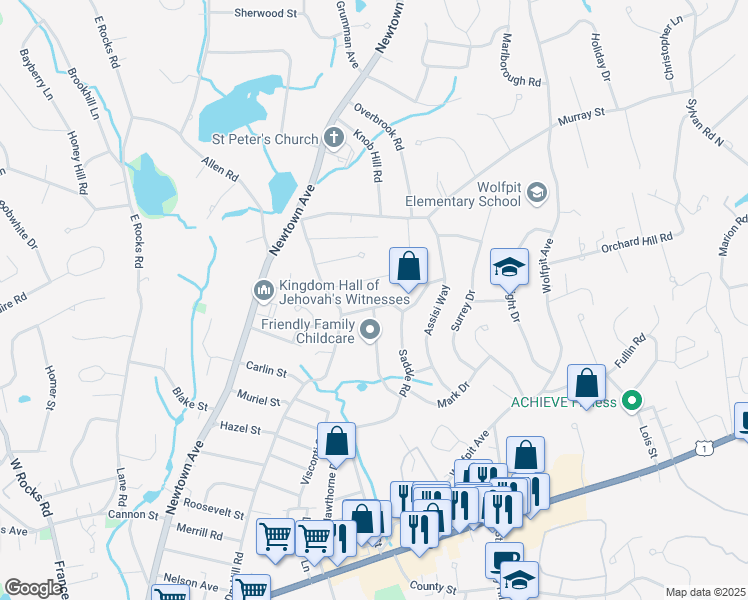 map of restaurants, bars, coffee shops, grocery stores, and more near 9 Daphne Drive in Norwalk