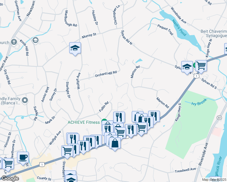 map of restaurants, bars, coffee shops, grocery stores, and more near 17 Sheila Court in Norwalk