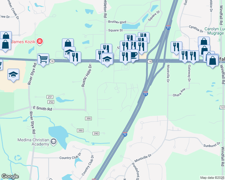 map of restaurants, bars, coffee shops, grocery stores, and more near 4146 East Normandy Park Drive in Medina