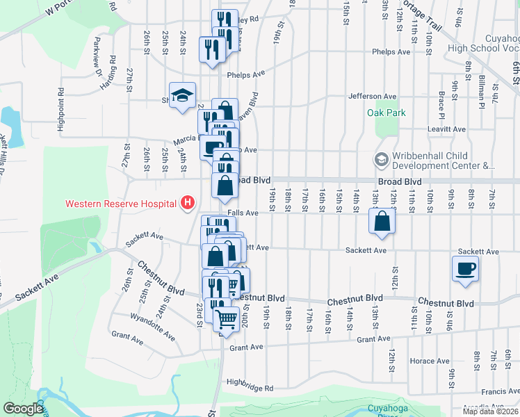 map of restaurants, bars, coffee shops, grocery stores, and more near 1910 19th Street in Cuyahoga Falls