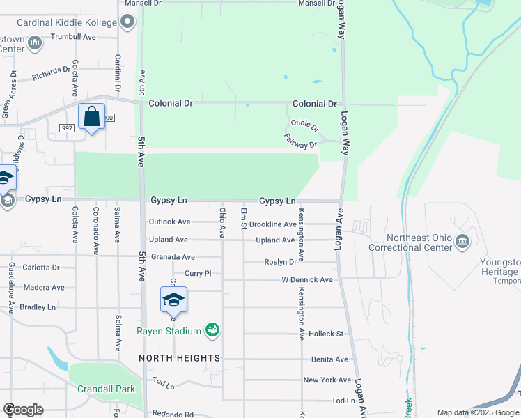 map of restaurants, bars, coffee shops, grocery stores, and more near 133 Gypsy Lane in Youngstown